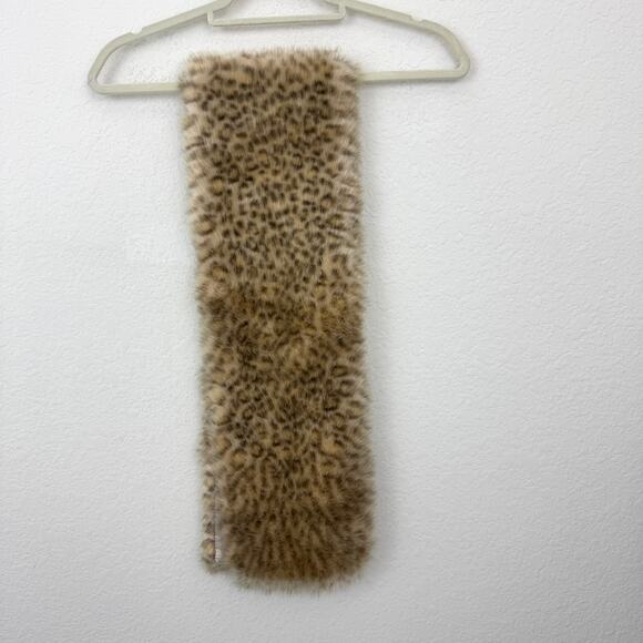 Chico's Womens Faux Fur Wrap Stole Scarf One Size Animal Print Mob Wife Tan - Picture 2 of 5